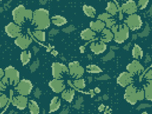 A green pattern showing pixelated green flowers.