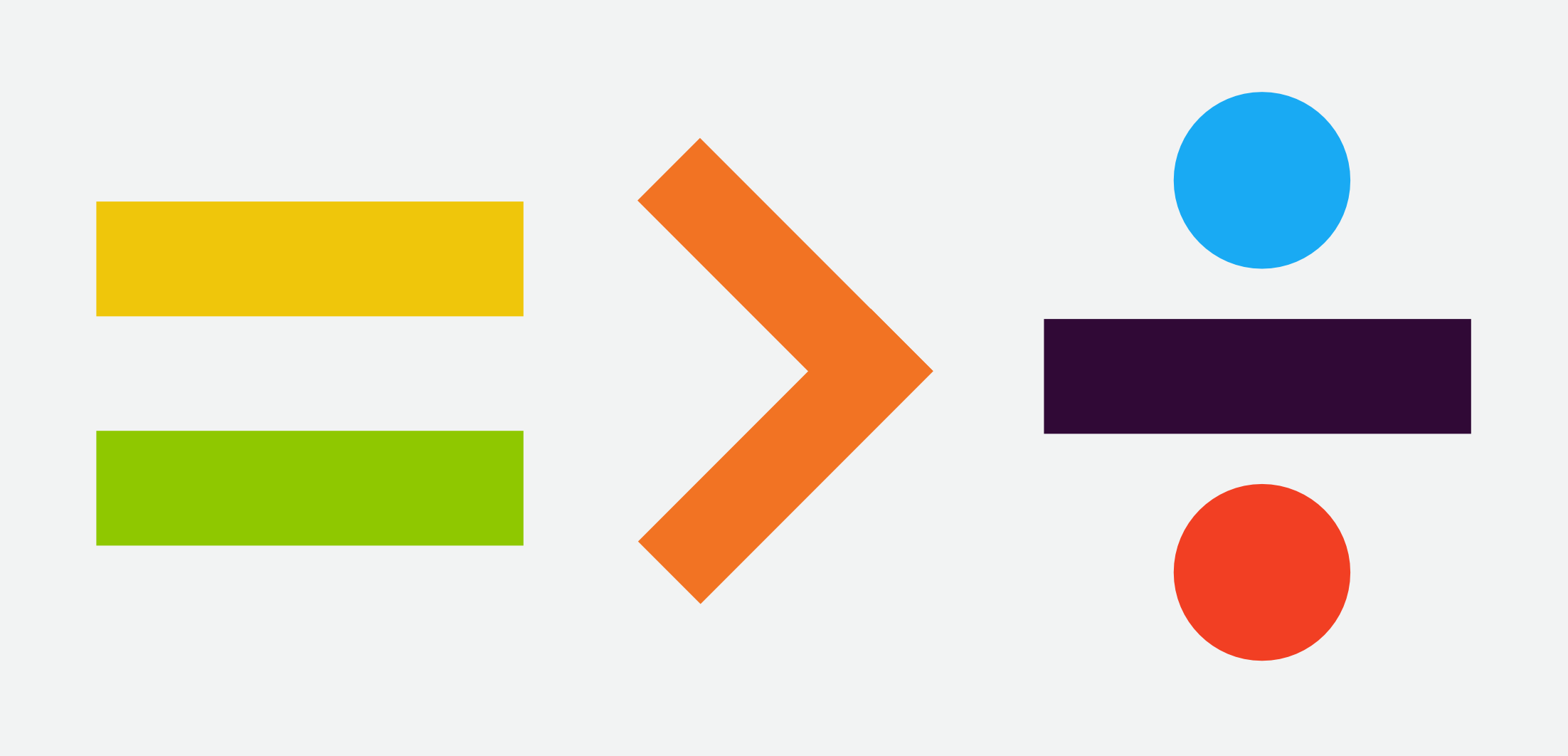 A colorful illustration of an equals sign, a "greater than" sign, and a division symbol.
